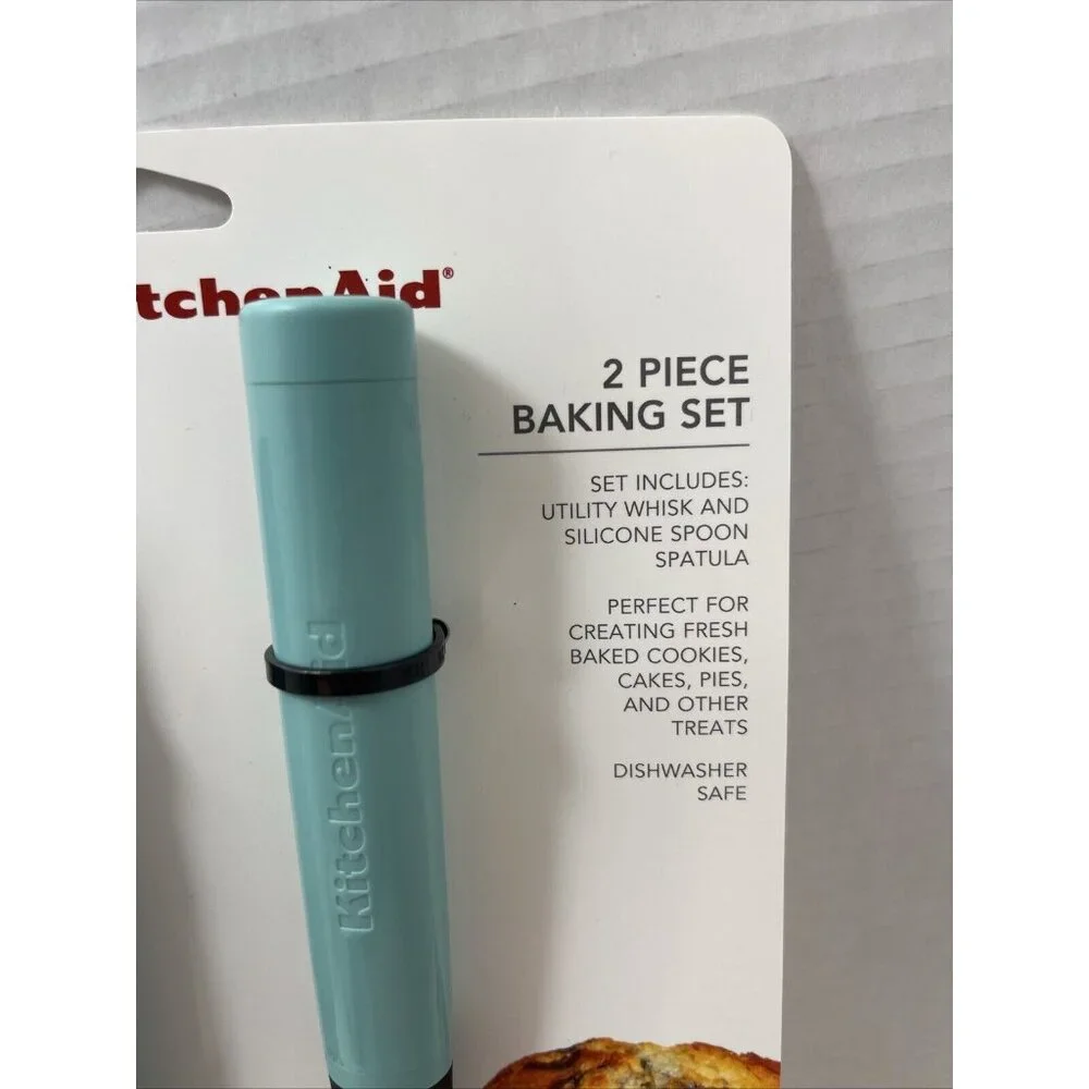 KITCHENAID AQUA 2 PIECE BAKING‎ SET UTILITY WHISK AND SPOON SPATULA Nut Tags!